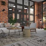 Typowe mieszkanie w stylu loft ze ścianami z płytek z klinkieru
